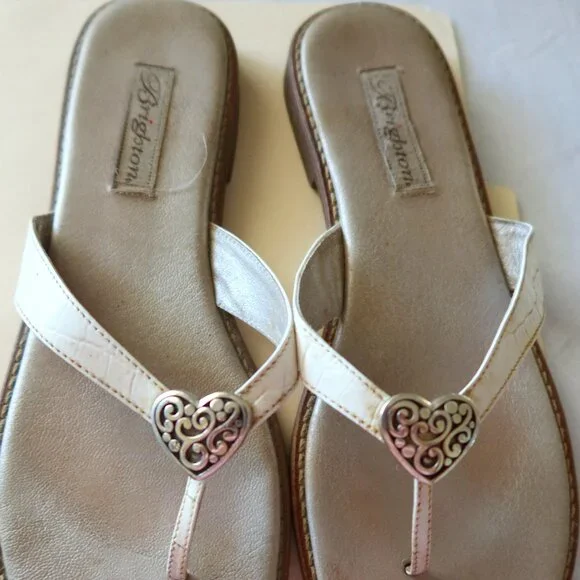 Brighton Women's Size 10 Medium Sandals White Leather - Picture 1 of 4